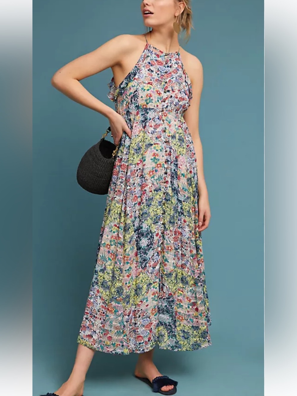 Anthropologie Meadow Rue Floral Halter Maxi Dress in Multicolor S